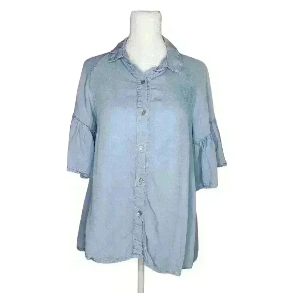 Z Avenue USA Vintage Button Down Shirt Flutter Sleeves Size Small